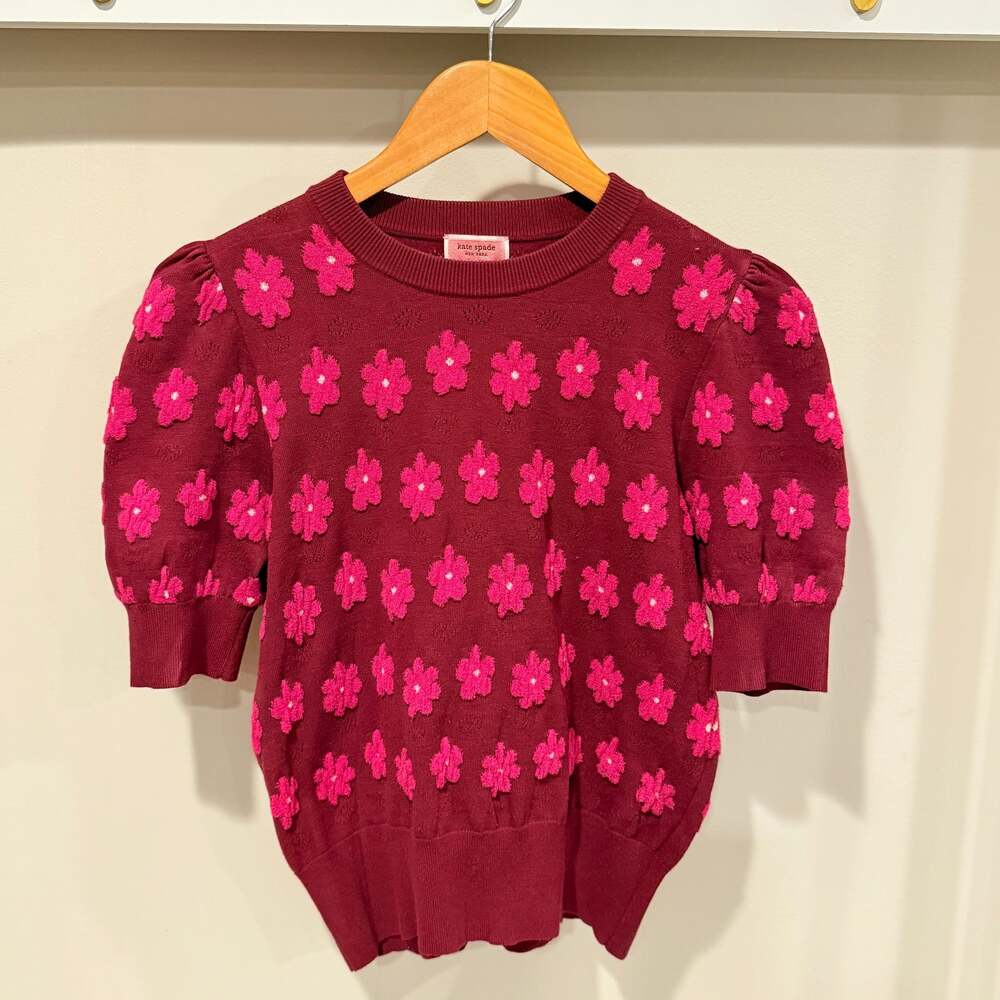 Kate Spade Pink Floral Short Sleeve Sweater